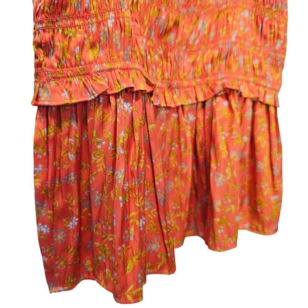 J. Crew Satin Floral Feartherweight Peplum Tank Coral Smocked Size Medium - Picture 6 of 10